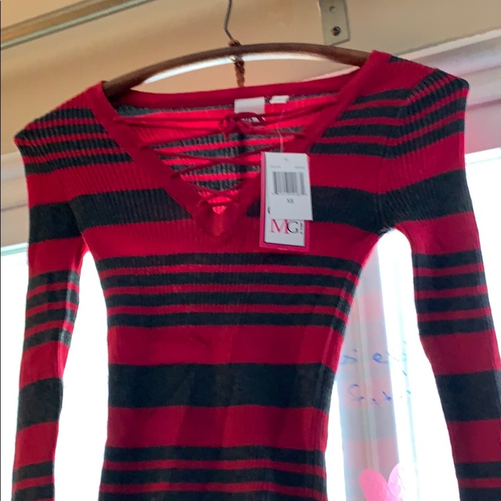 OhMG red striped long sleeve shirt
